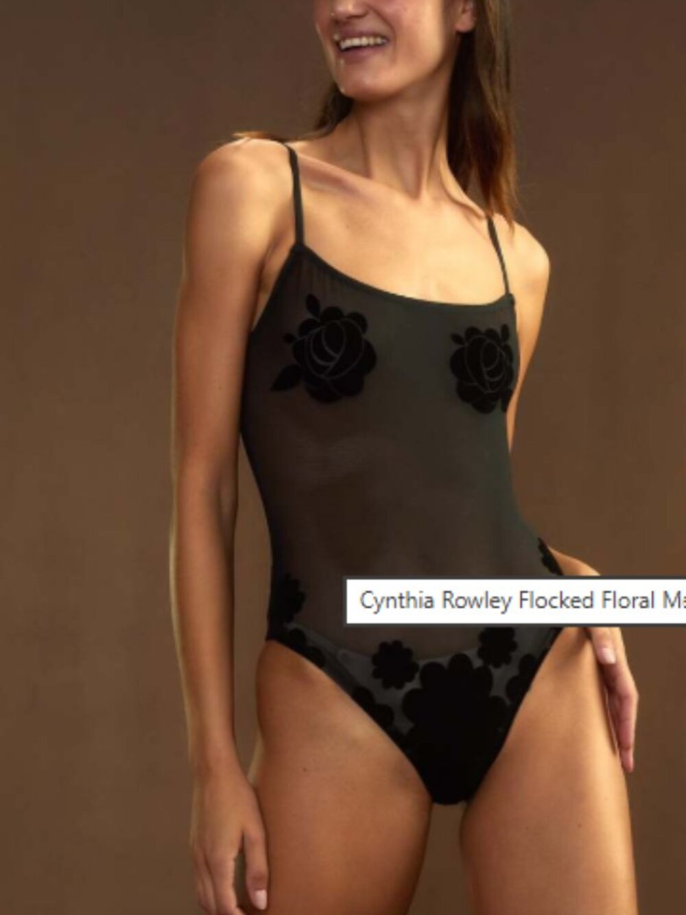 Cynthia Rowley Brand Black Floral Mesh Bodysuit
